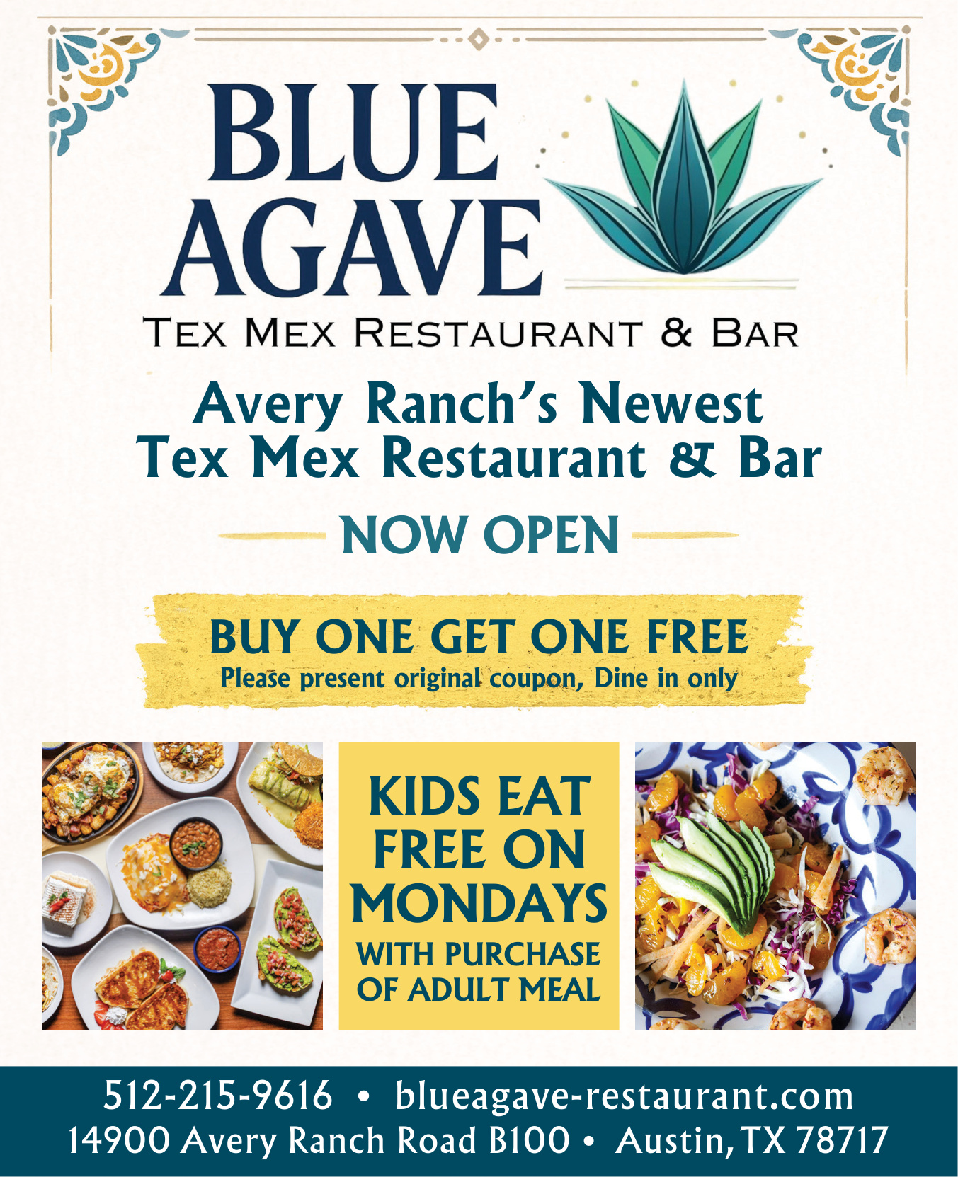 Blue Agave restaurant advertisement